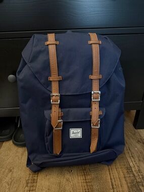 Herschel Supply Company Navy Blue Backpack with Brown Straps